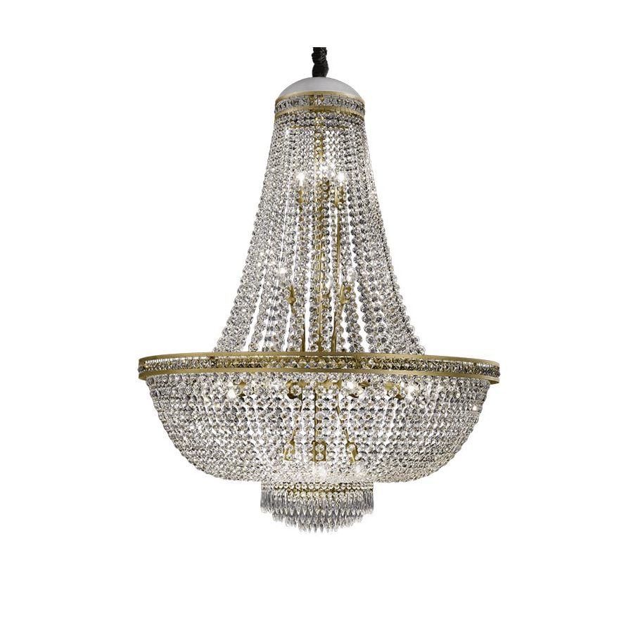 Chandelier / Antique Gold finish / SW®E Transparent pendants / cm.: 137 x 100 x 100 / inch.: 53.94" x .39.37" x 39.37"
