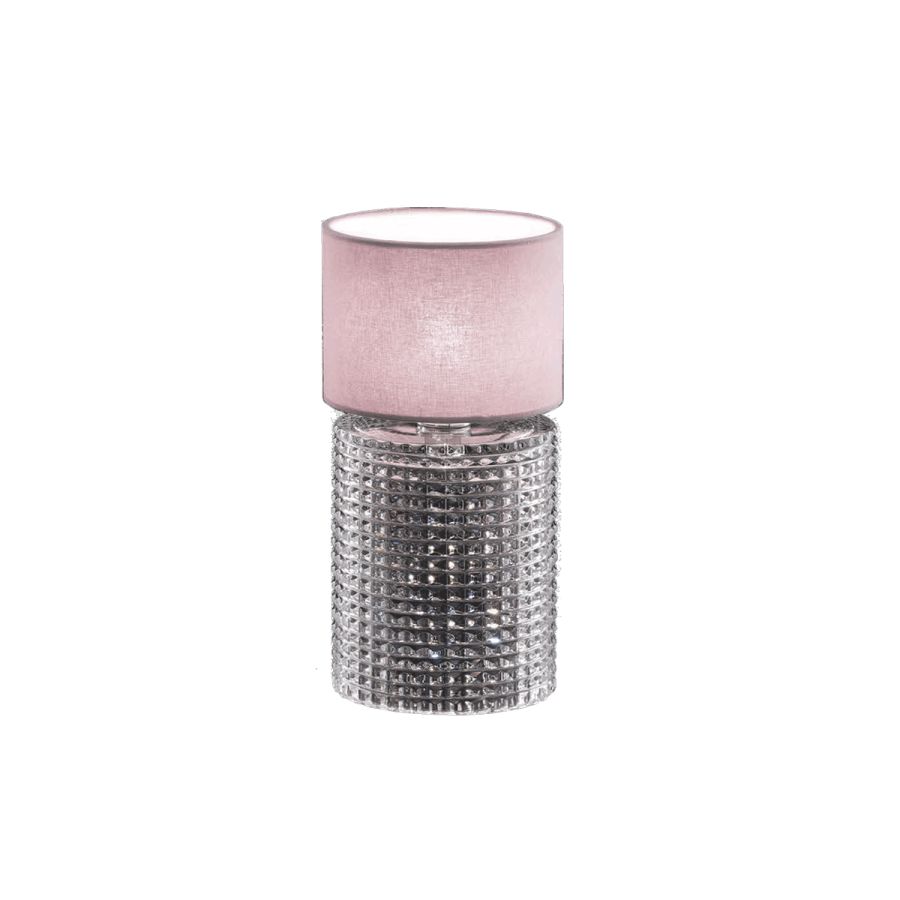 Table lamp / Transparent crystal glass / Pink fabric lampshade