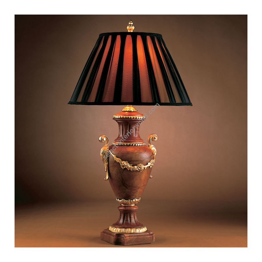 Antique Gold Plated finish / Brandy Alabaster / With Black-Gold lampshade