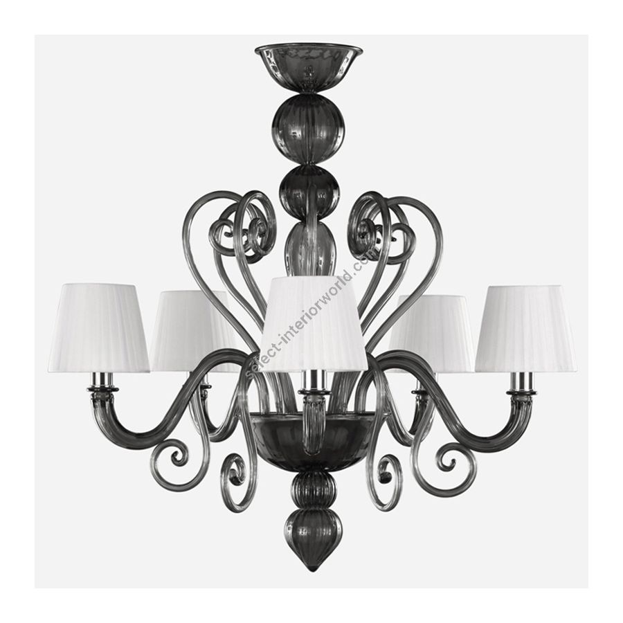 Nickel Finish / Graphite Glass / White Lampshade / 5 lights (cm.: 75 x 70 x 70 / inch.: 29.53" x 27.56" x 27.56")