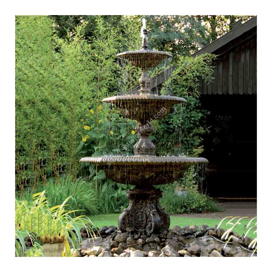 Huge ornamental fountain, three tier water fountain, for garden and yard, Patina finish