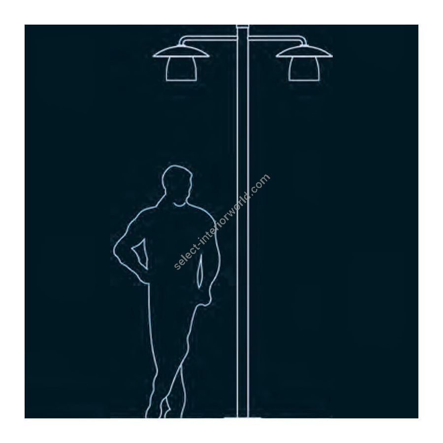 High post lamp, outdoor use, made of metal and glass, Iron nature finish, 2 lights (cm.: H 281 x W 125.5 / inch.: H 110.6" x W 49.4") - drawing