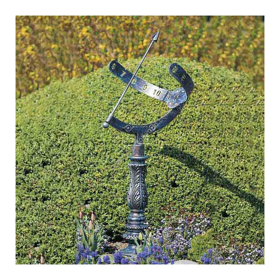 Sun-dial, handcrafted in wrought iron, Antique green finish