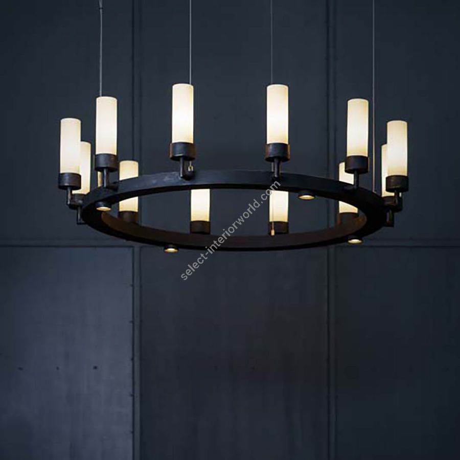 Pendant Chandelier / Iron nature finish / 12 lights (cm.: max 186.3 (H1/36.3 + H2/150) x 140 x 140)