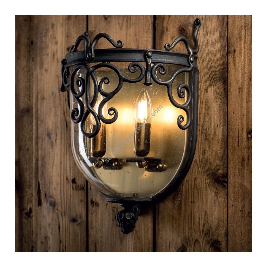 Wall lamp with clear glass lampshade, for indoor use, Old bronze finish