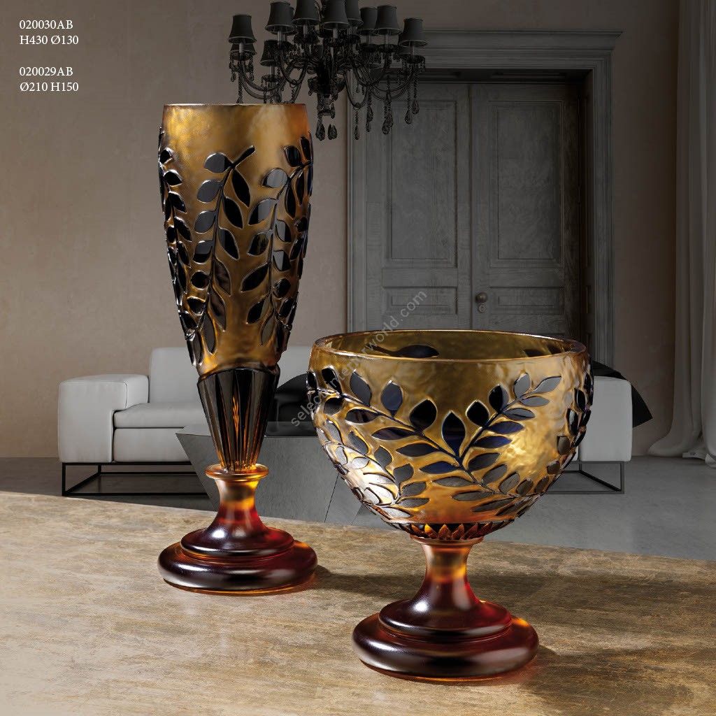 Italian Luxury Lighting / Vases / Amber Crystal Vase 54 cm and Bowl 43 cm 020030AB