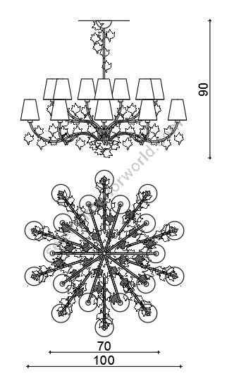 Il Paralume Marina / Eleganter Kronleuchter mit dekorativen Blättern aus transparentem Glas / 2171/CH20