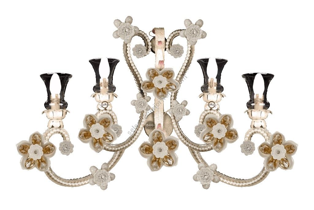 Mechini / Wall Lights / Bohemian Pearl Banding & Colored Porcelain Flowers A287/4 Bis
