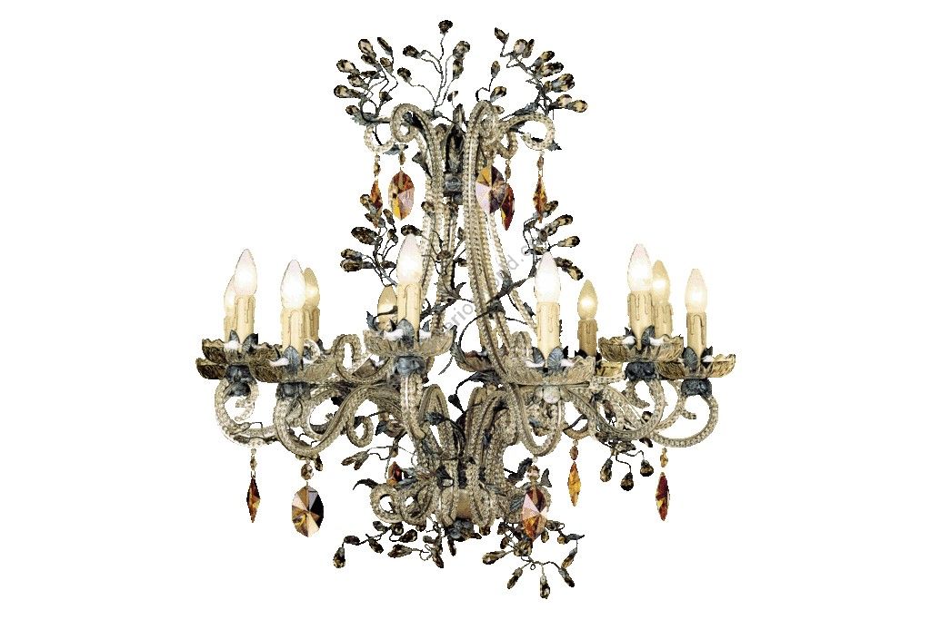 Mechini / Chandeliers / Chandelier with Coloured Bohemian Crystal & Clear Pearl Banding L256/12