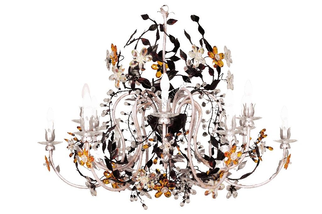 Mechini / Chandeliers / Wrought Iron with Clear and Coloured Crystal L267/12 Bis