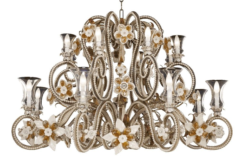 Mechini / Chandeliers / Amber Venetian Crystal & Bohemian Pearl Banding L287/17