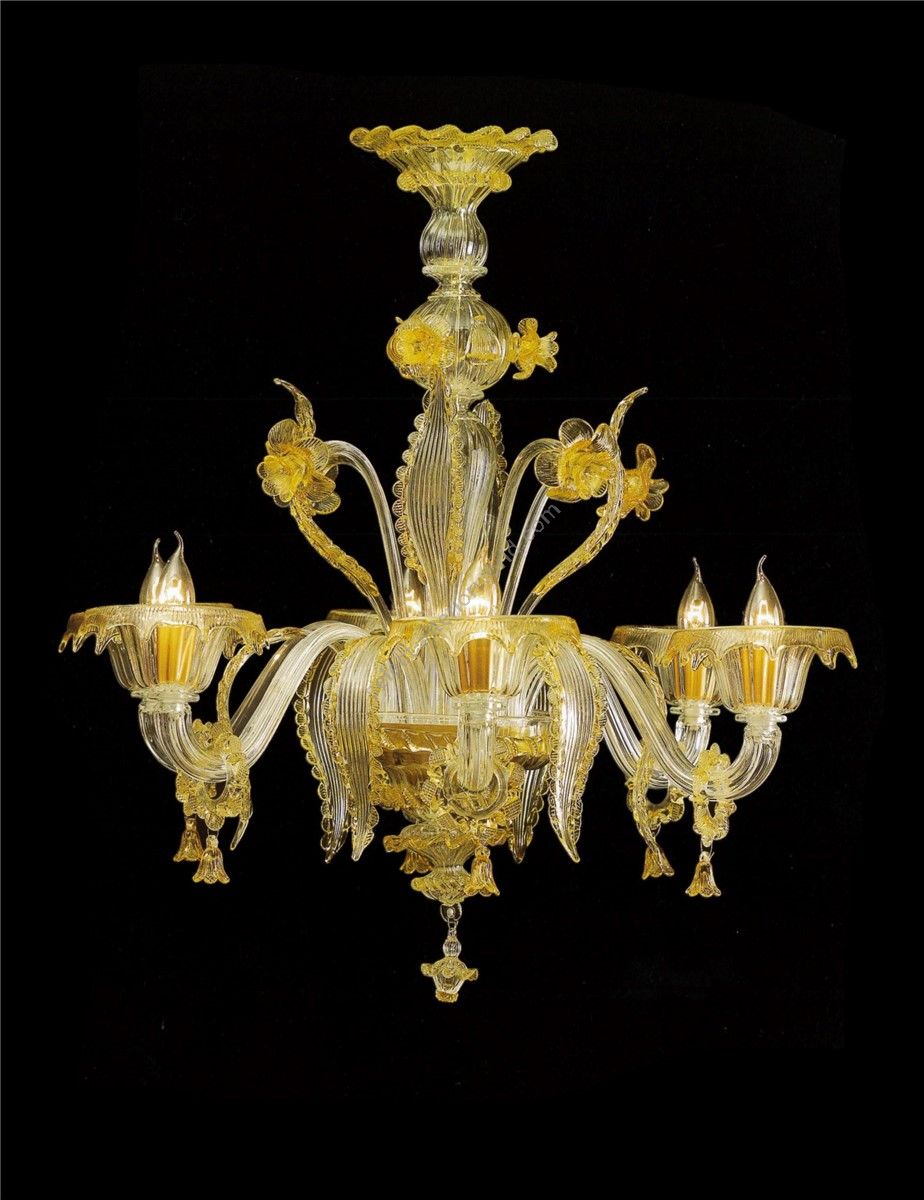 Italian Luxury Lighting / Chandeliers / Venetian Glass Amber 6-Light V6823 006