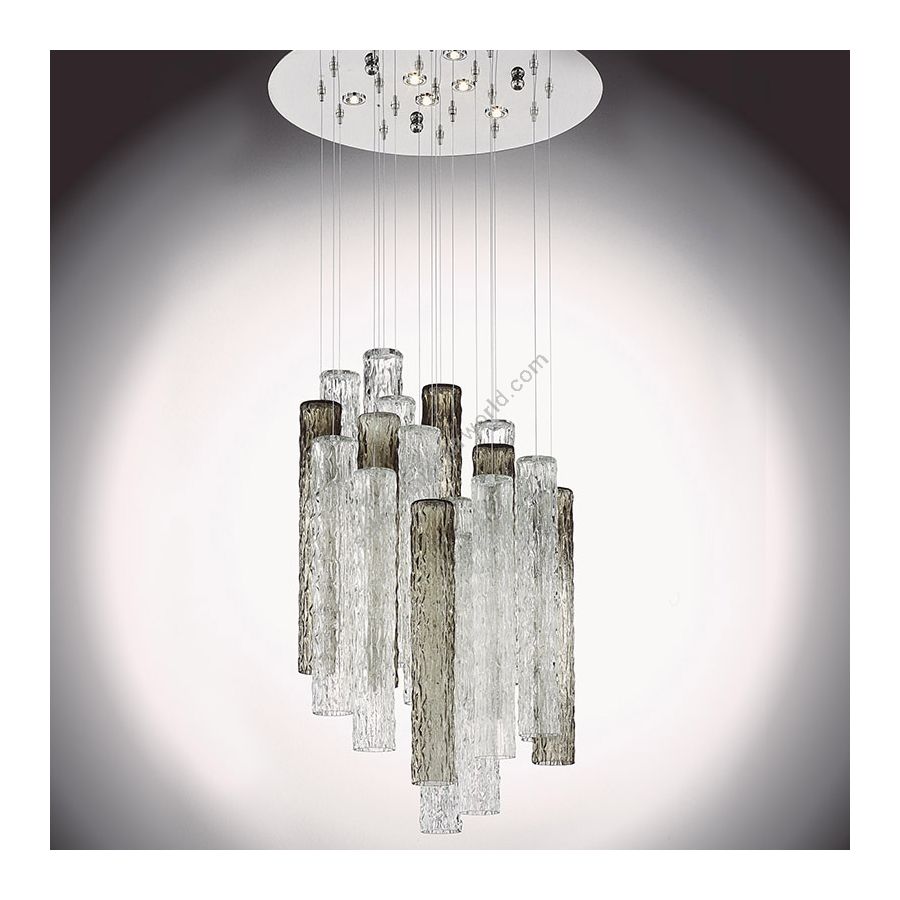 Clear / Satin glass, 6 lights (cm.: min. 60 - max. 100 x 50 x 50 / inch.: min. 23.6" - max. 39.4" x 19.7" x 19.7") number