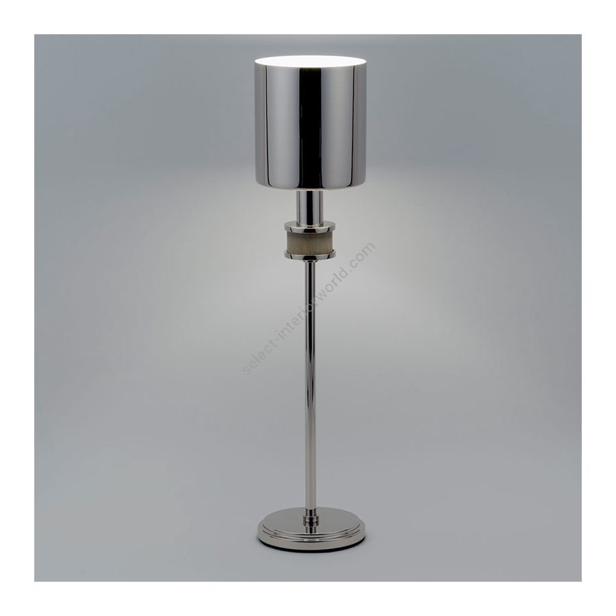 Polished Nickel finish / Grey Cerused Oak insert / Finished metal lampshade