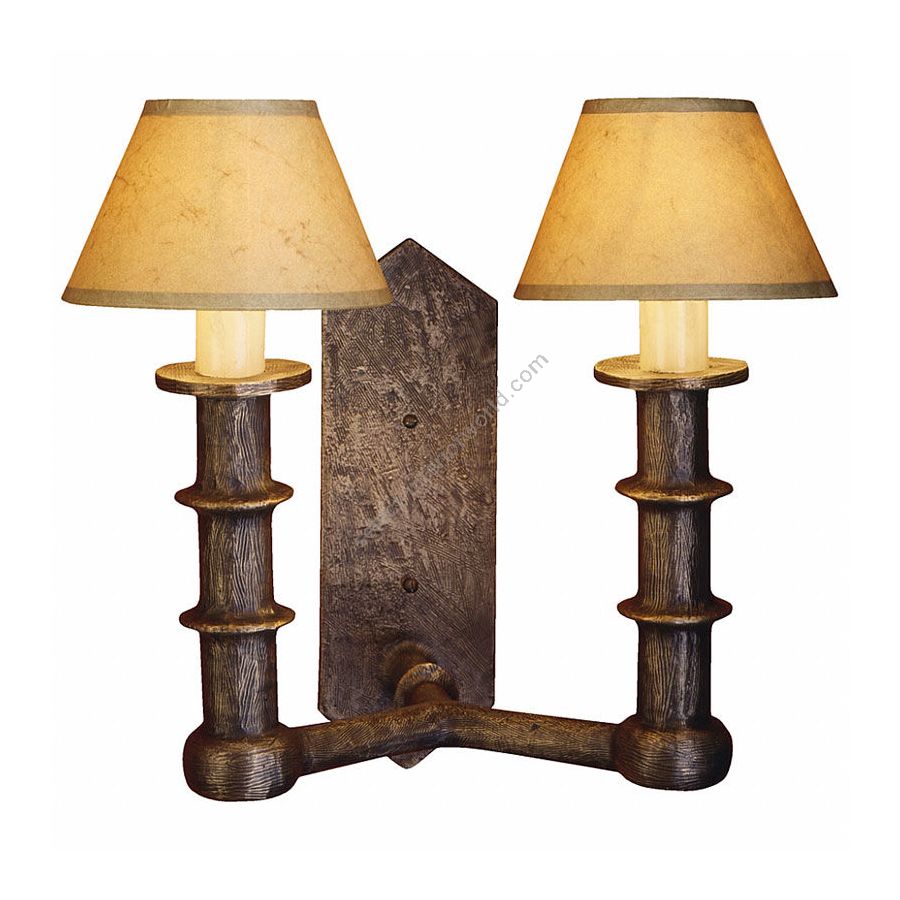 Natural patina finish / Tan paper lamp shade / 2 lights (cm. 29 x 27.94 x 20.32 / inch. 11.5" x 11" x 8")