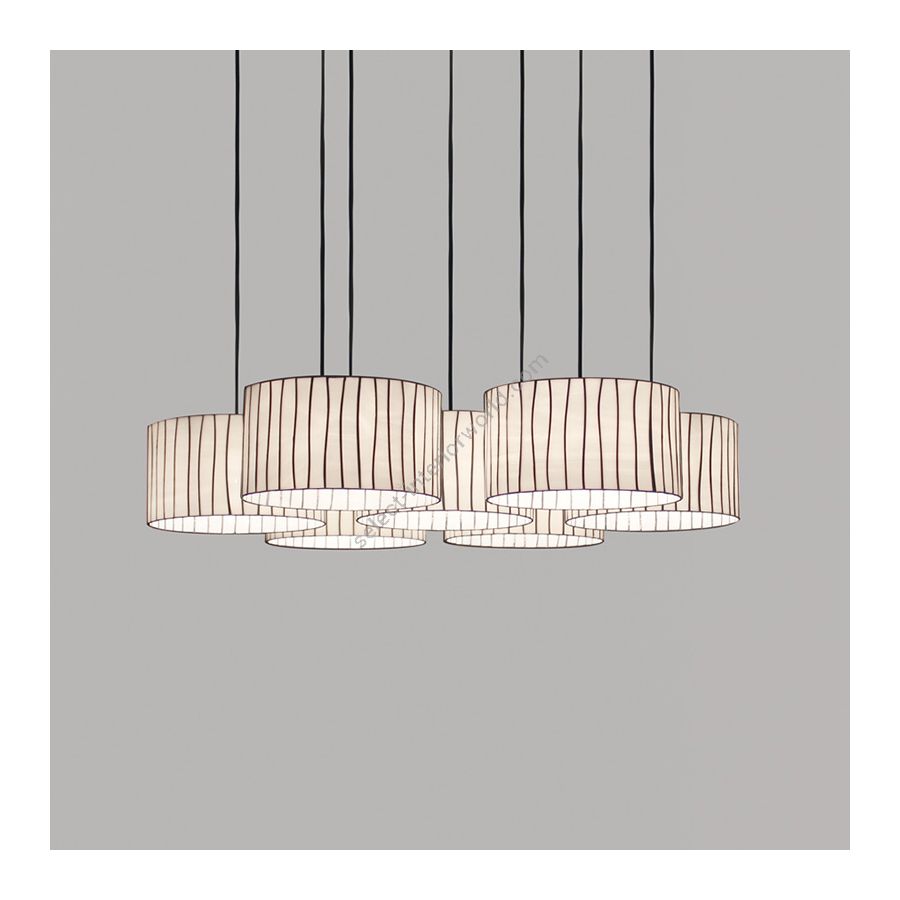 White lampshade / Black cable / 7 lights (cm.: 250 (H1/18+H2/232) x 102 x 102 / inch.: 98.4" (H1/7.1"+H2/91.3) x 40.1" x 40.1")