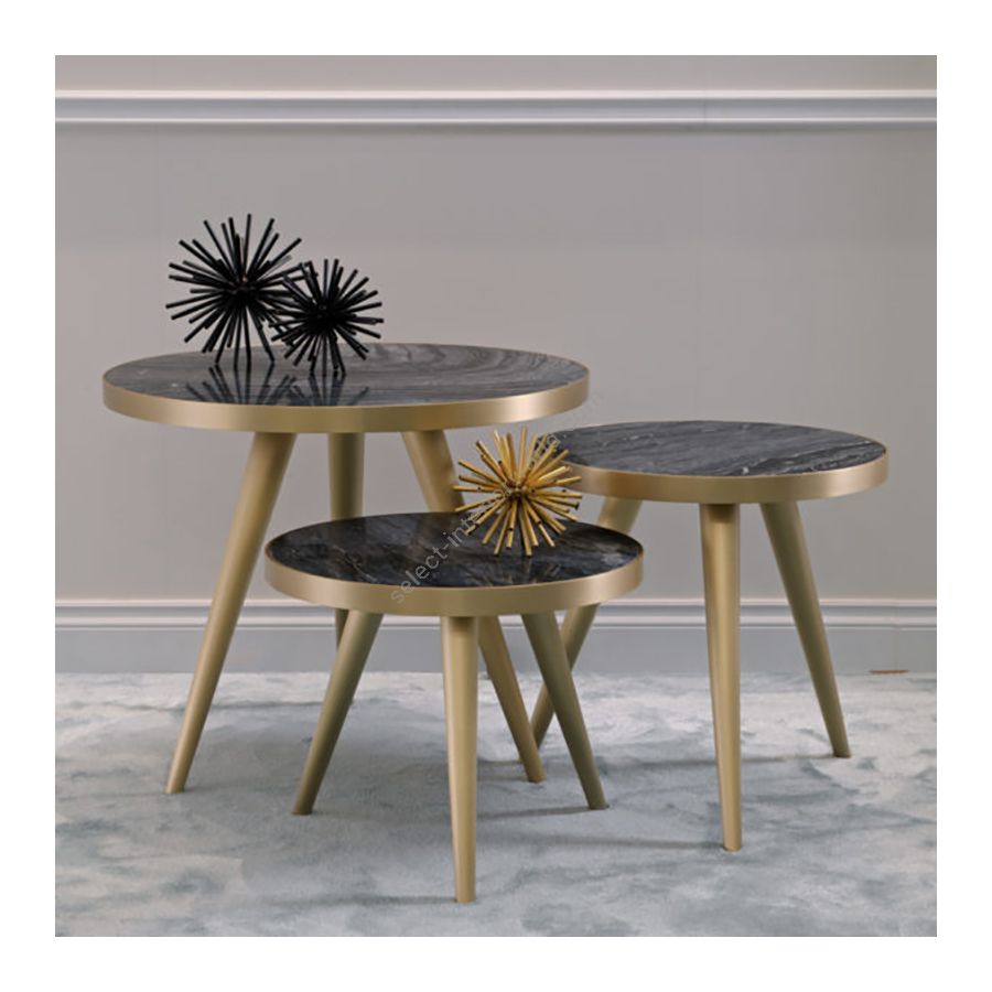 Finish satin brass metal, Top Zebra Black marble