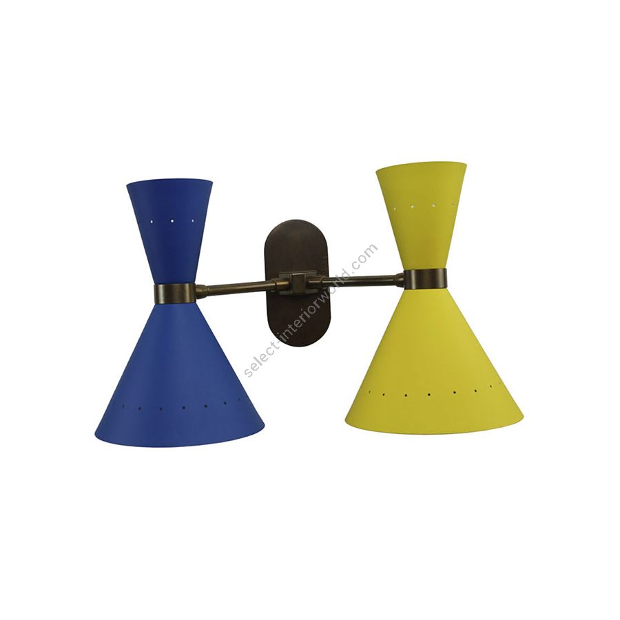 Brass dark brushed bronze finish / Blue and Yellow metal lampshades