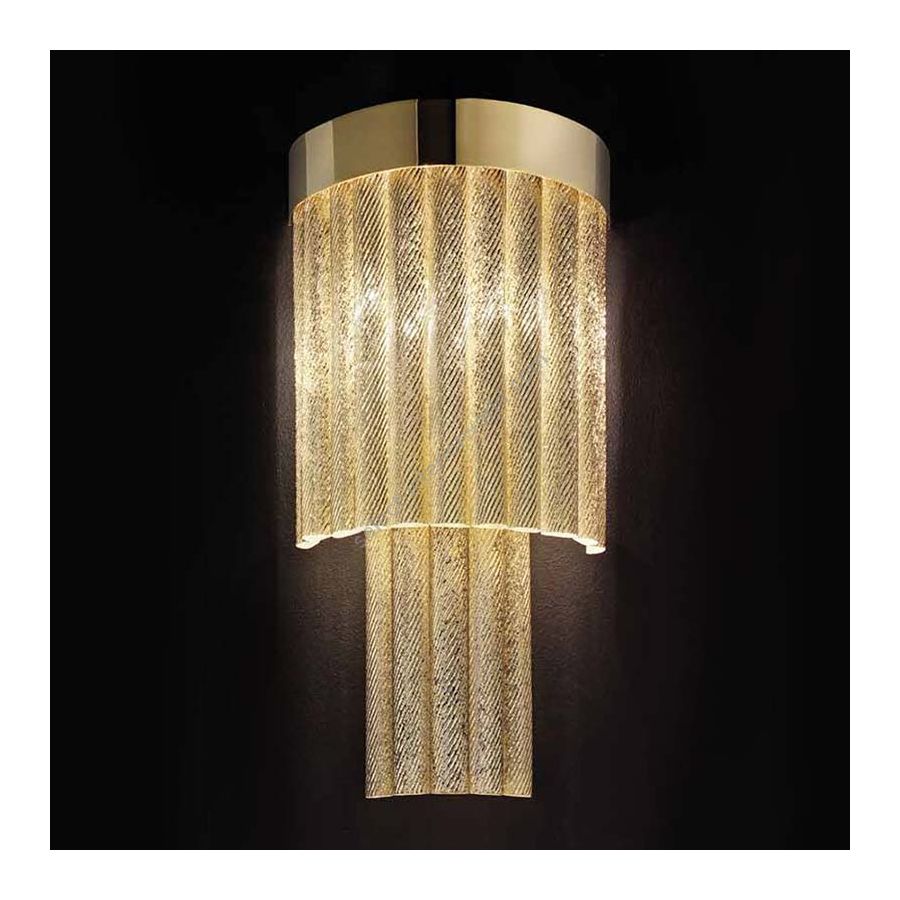 24 Kt gold plate finish / Clear gold glass colour / Cut T90 type of glass / cm.: 45 x 28 x 28 / inch.: 17.72" x 11.02" x 11.02"