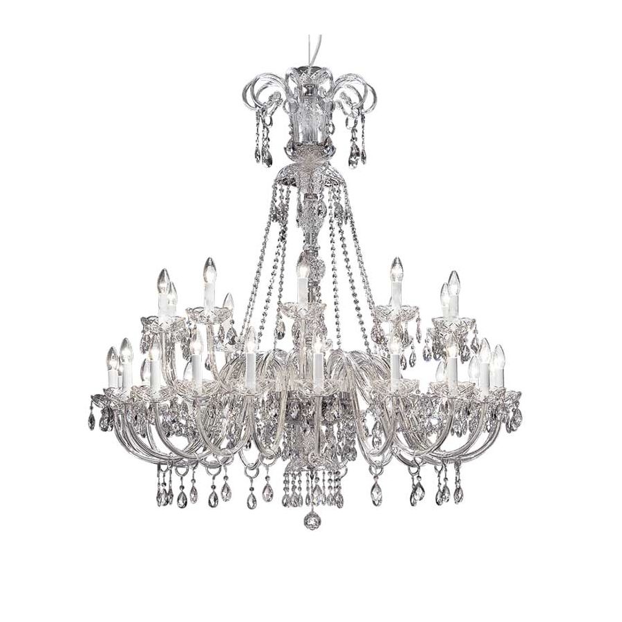 Kronleuchter / Chrom endfertigung / Transparente glas / SW®E Transparente Kristallart / 30 flammig (cm.: 230 x 115 x 115 / zoll: 90.55" x 45.27" x 45.27")