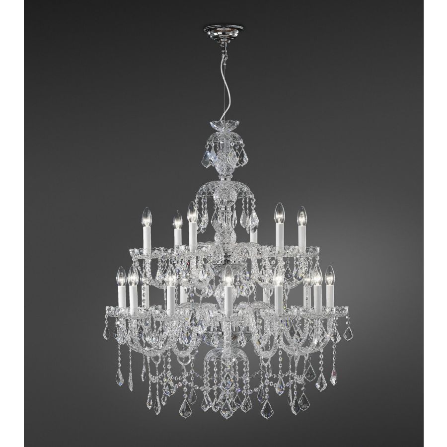 Chandelier / Chrome finish / Transparent glass / SW®E Transparent pendants / 18 lights (cm.: 205 x 85 x 85 / inch.: 80.71" x 33.46" x 33.46")