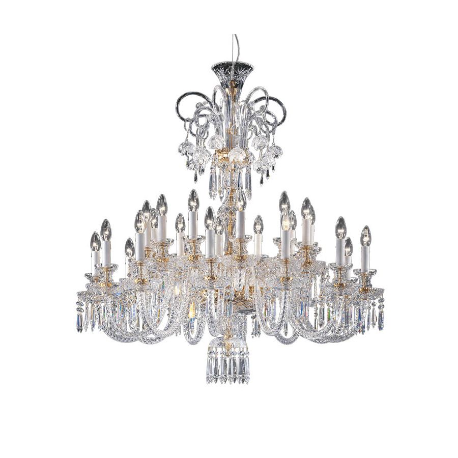 Kronleuchter / Glänzendes Gold endfertigung / Transparentes Glas / SW®E Transparente Kristallart / 24 flammig (cm.: 200 x 100 x 100 / zoll: 78.74" x 39.37" x 39.37")