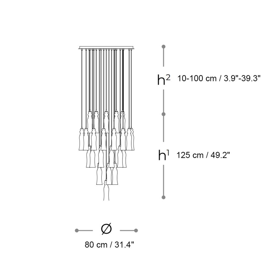 cm.: max 225 (H1/125) x 80 x 80 / inch.: max 88.5" (H1/49.2") x 31.4" x 31.4"