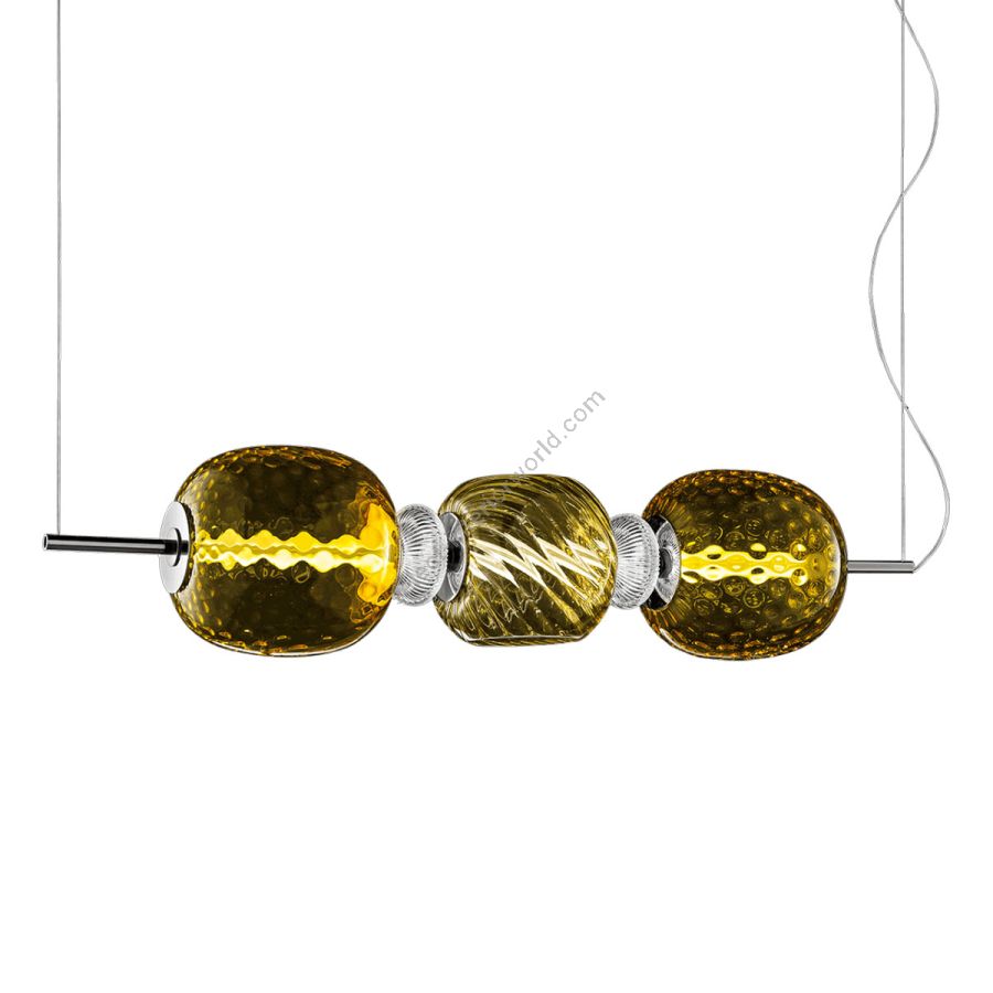 Lineare Pendelleuchte / Glänzendes Nickel endfertigung / Gelb - Transparent - Bronzeglas
