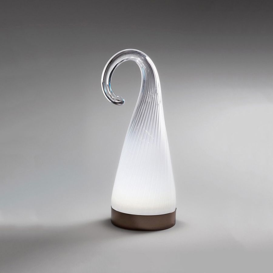 Cordless table lamp / White shaded glass