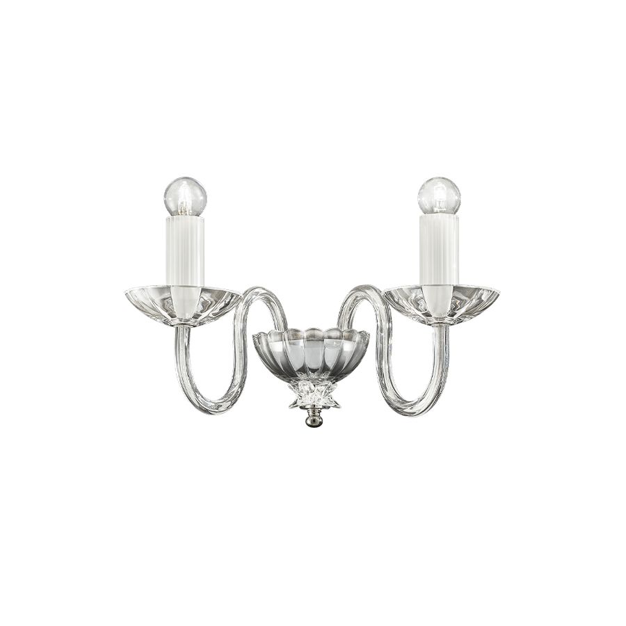 Wandleuchte / Glänzendes Nickel endfertigung / Transparentes Glas