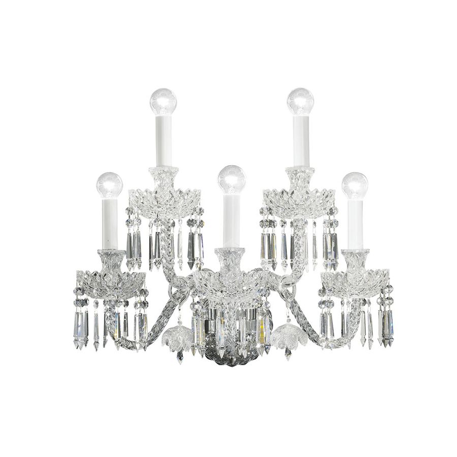 Wandleuchte, Glänzendes Gold endfertigung, Transparentes Glas, SW®E Transparente Kristallart, 5 flammig (cm.: 47 x 54 x 38 / zoll.: 18.50" x 21.26" x 14.96")