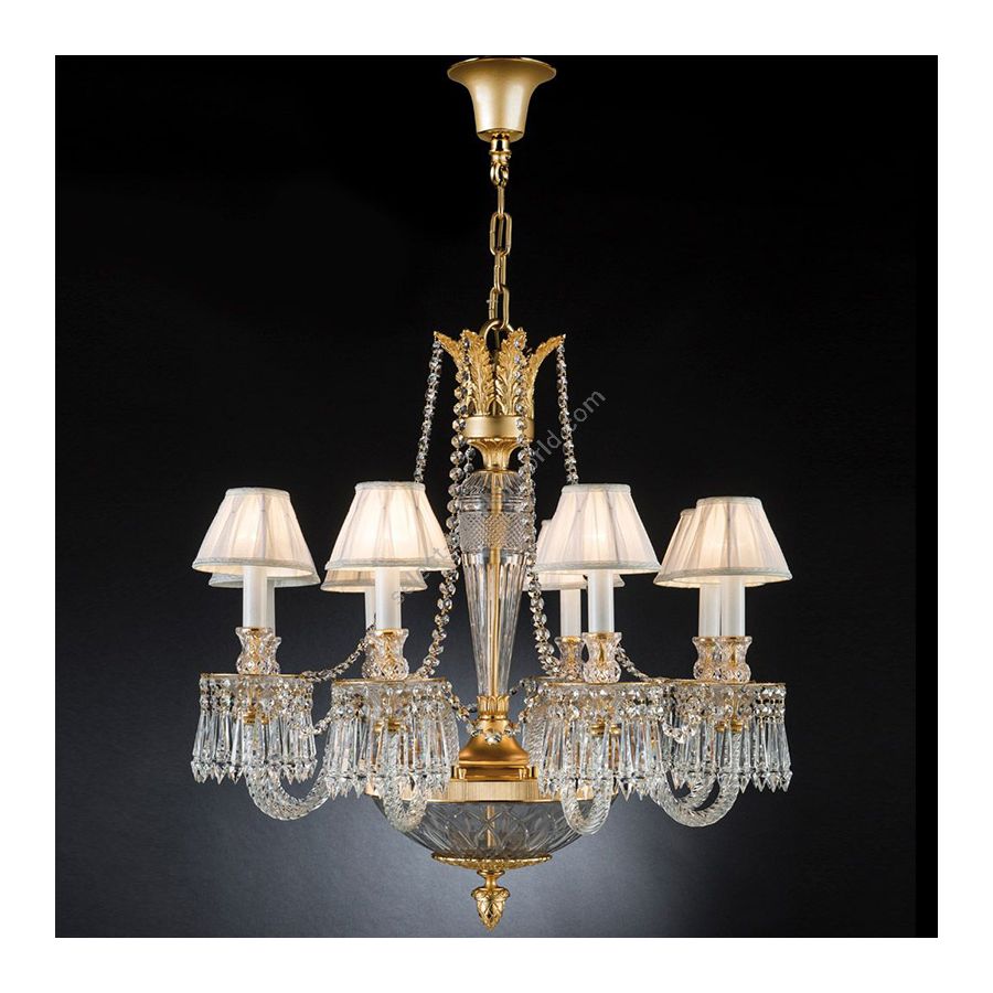 Antique Gold Plated finish / With White Pleated lamp shades