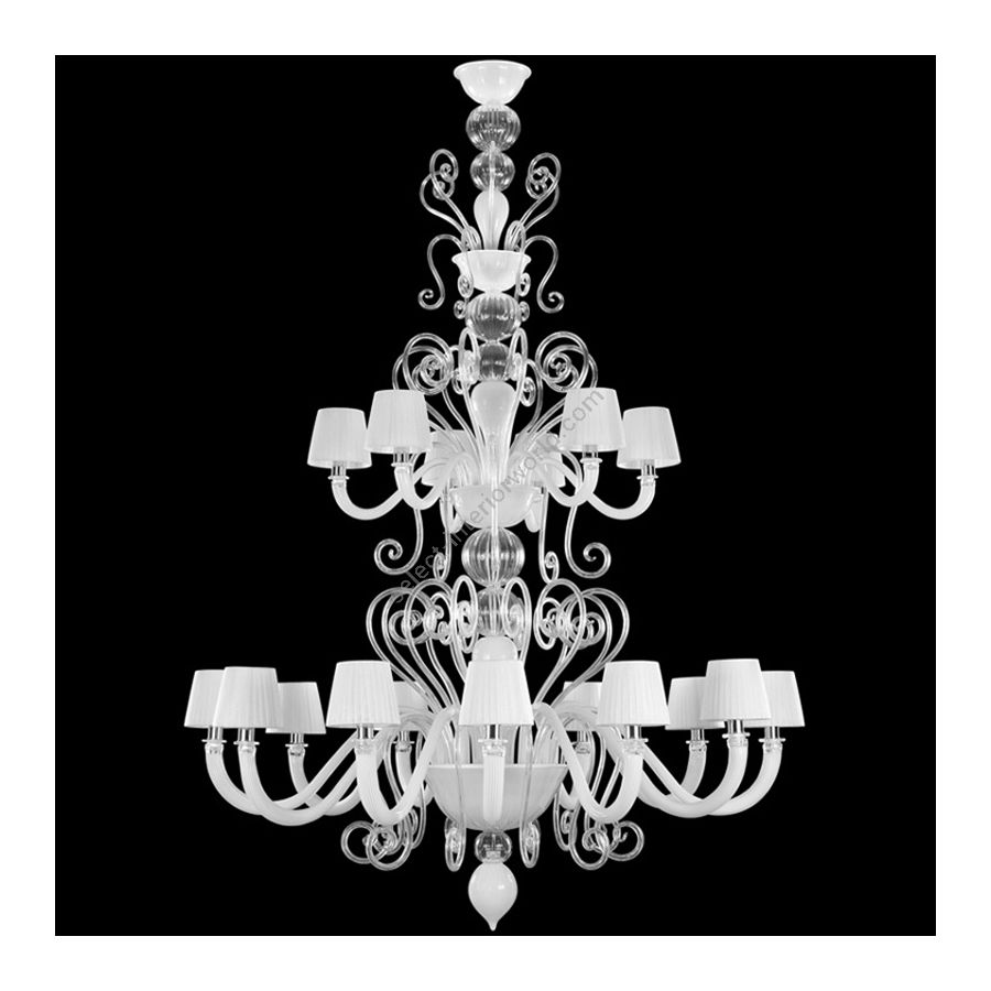 White Clear Glass / White Lampshades / 18 lights (cm.: 190 x 130 x 130 / inch.: 74.81" x 51.18" x 51.18")