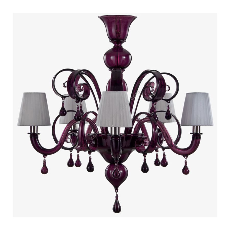 Plum Glass / Light Gray Lampshades / 5 lights