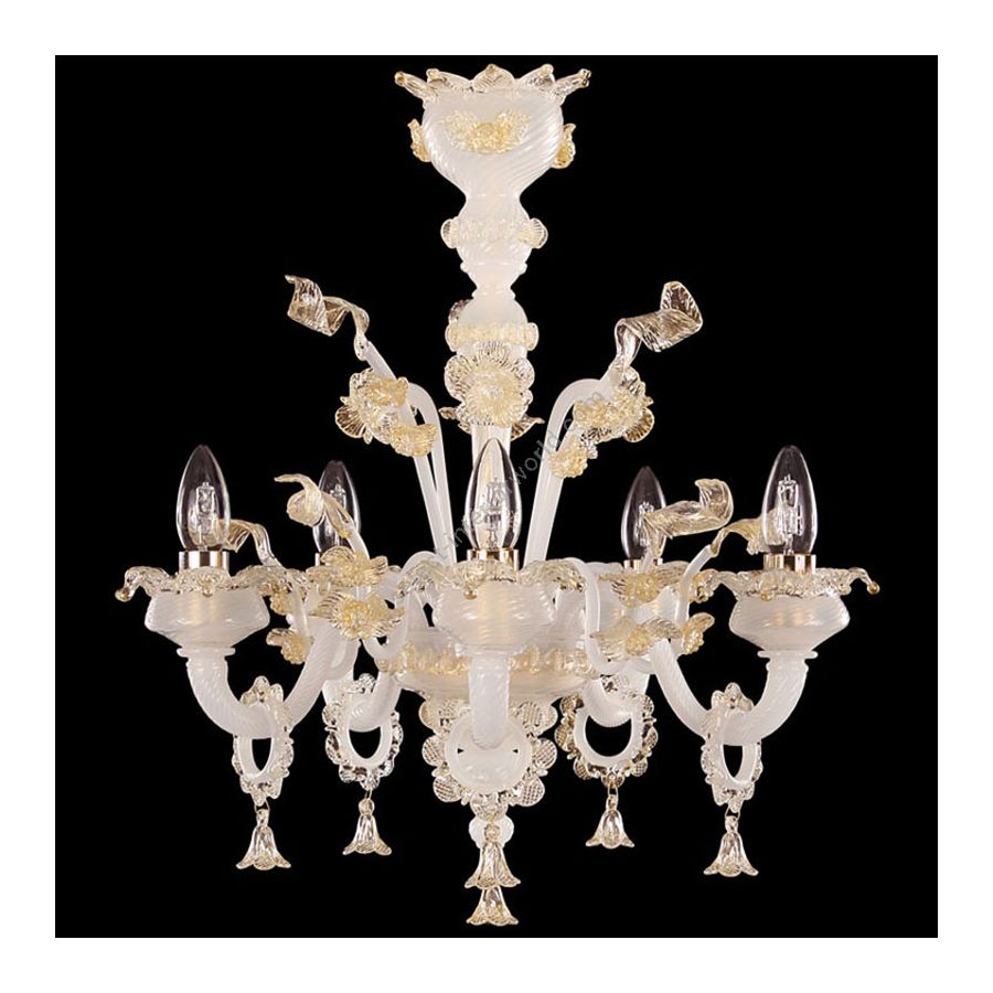 White Silk with Gold Glass / 5 lights