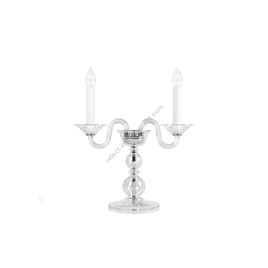 Elegante Tischleuchte Zwei Kerzen / Chrom Metall mit Kristall Glas