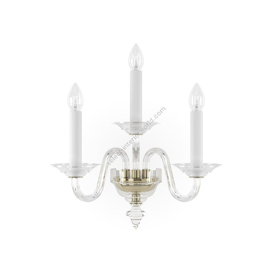 Luxuriöse und Elegante Wandleuchte, drei Kerzen / Historisches Design / Poliertes Messing Metall mit Kristall Glas