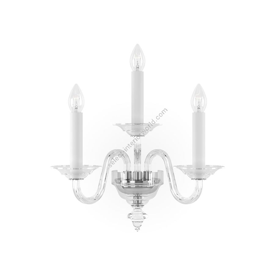 Luxuriöse und Elegante Wandleuchte, drei Kerzen / Historisches Design / Chrom Metall mit Kristall Glas