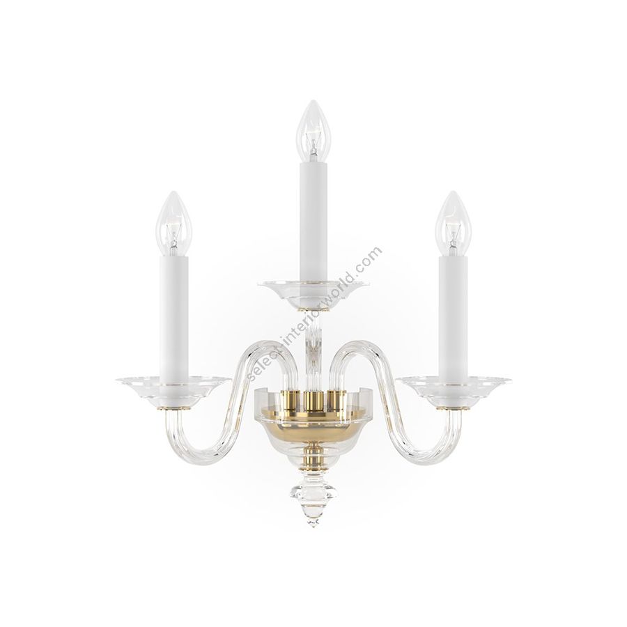 Luxuriöse und Elegante Wandleuchte, drei Kerzen / Historisches Design / 24 Karat vergoldetes Metall mit Kristall Glas