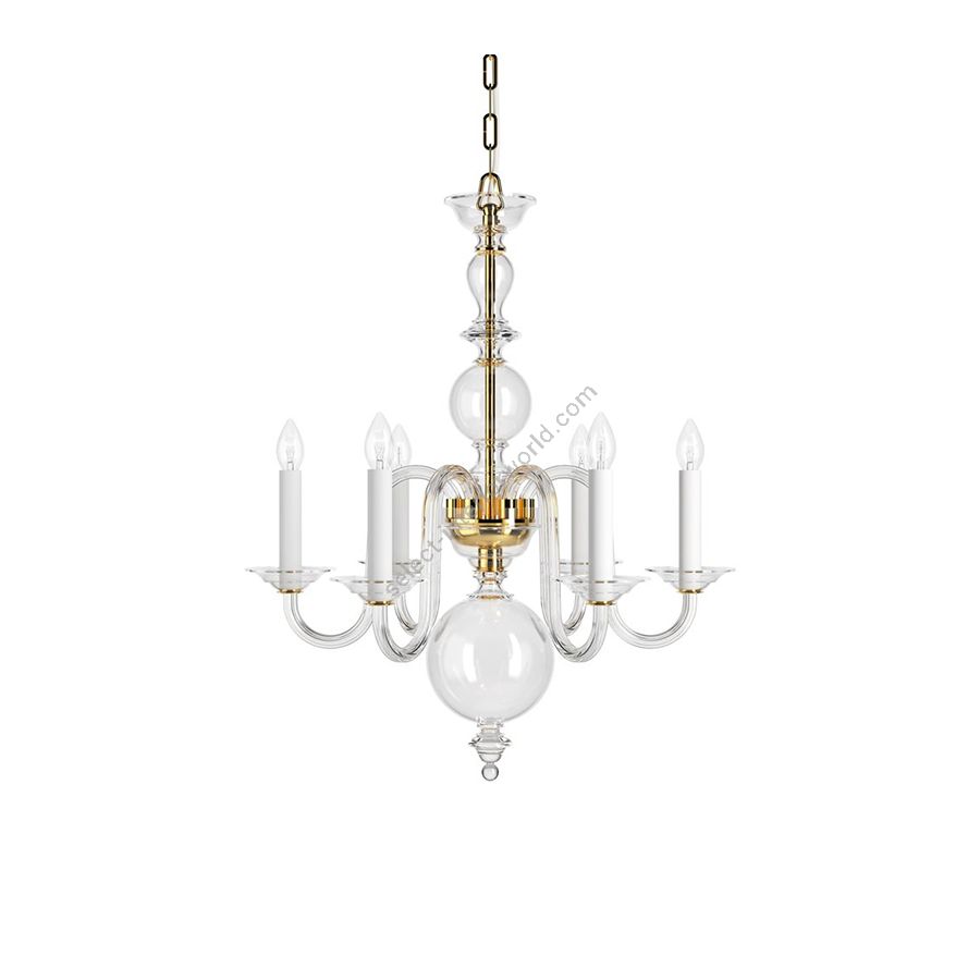 Luxuriöse und Elegante Kronleuchter, 6 Lichter / Historisches Design / 24 Karat vergoldetes Metall mit Kristall Glas