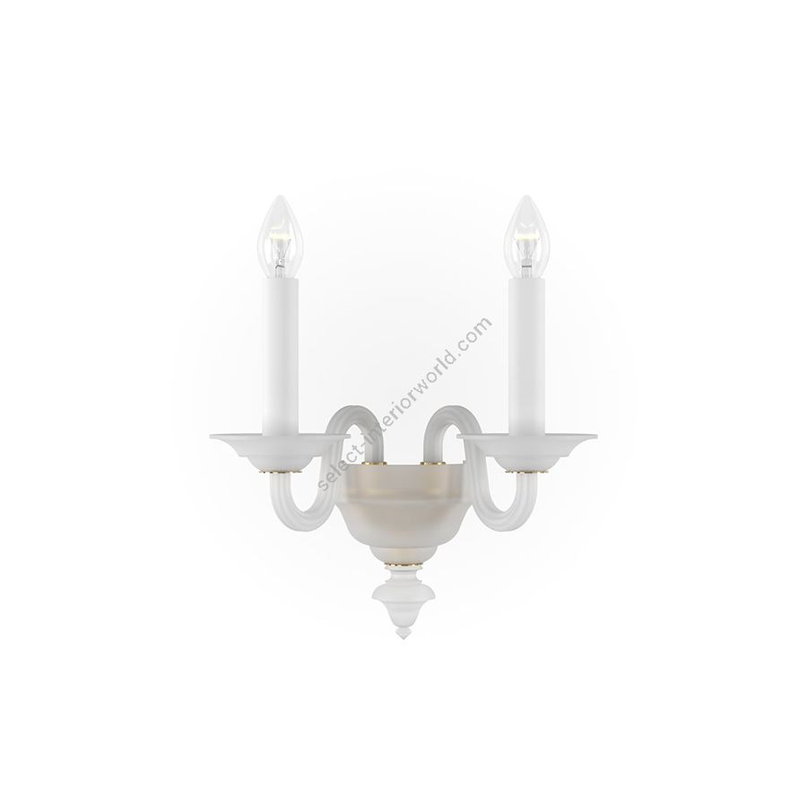 Elegante Wandleuchte Zwei Kerzen / Poliertes Messing Metall mit Kristall Milchglas