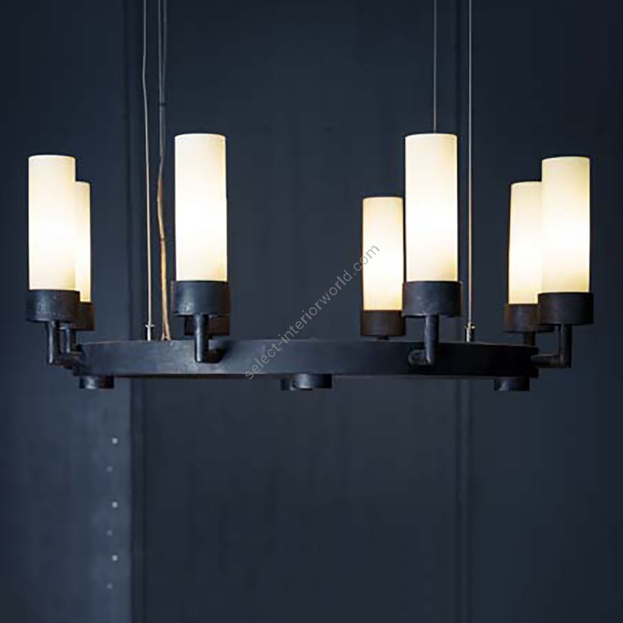 Ring-Hängeleuchter / Eisennatur endfertigung / 8 Lichter (cm.: max 186.3 (H1/36.3 + H2/150) x 99 x 99)
