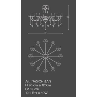 Il Paralume Marina / Chandelier 12 Lights In Polished Brass / 1740/CH12/V1