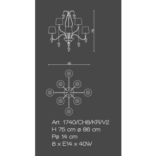 Il Paralume Marina / Chandelier 8 Lights In Polished Brass / 1740/CH8/KR/V2