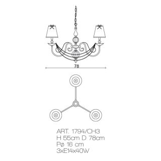 Il Paralume Marina / Chandelier with Soft Color Murano Glass Balls / 1794/CH3
