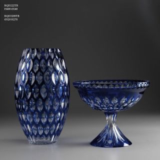 Italian Luxury Lighting / Vases / Blue Crystal 40 cm and Bowl 27 cm BQD222TB