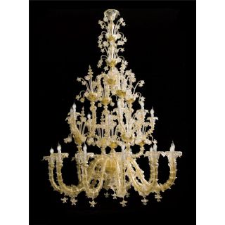 Italian Luxury Lighting / Chandeliers / Venetian Glass Gold and White 20-Light V8007 020