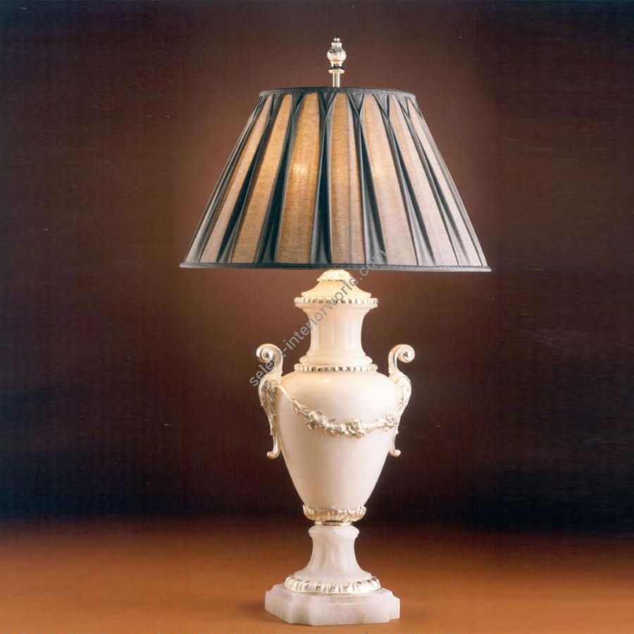 Antique Silver Plated finish / White Alabaster / With Grey-Silver lampshade
