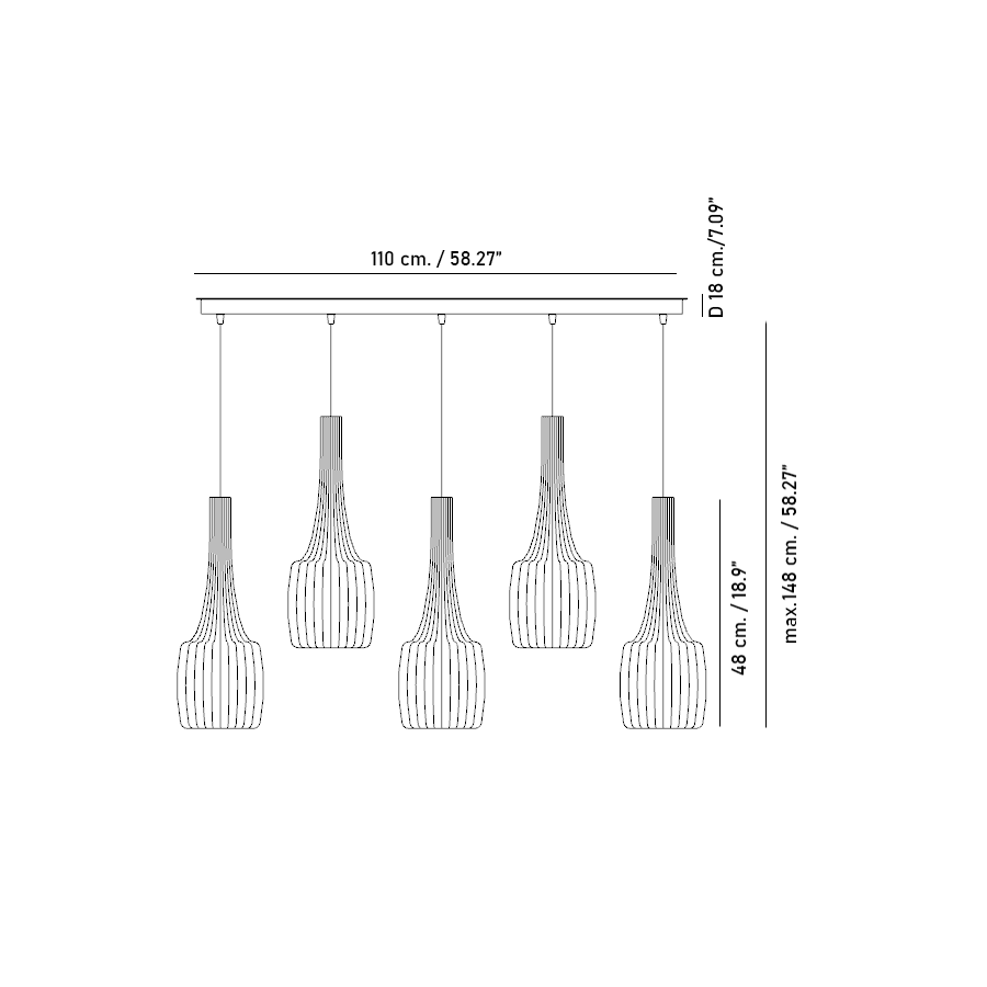 5 lights - Comp.C (cm.: 48 x 110 x 18 / inch.: 18.9" x 43.31" x 7.09")