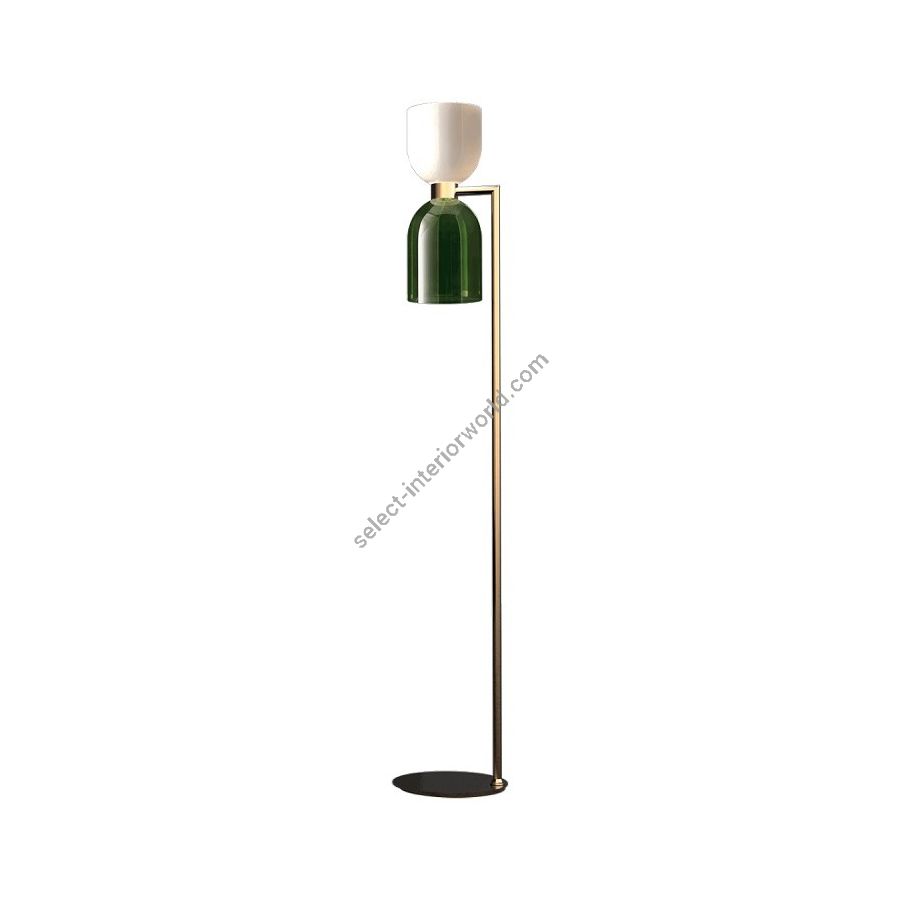 Floor lamp / Brushed Gold / White and Green glass
